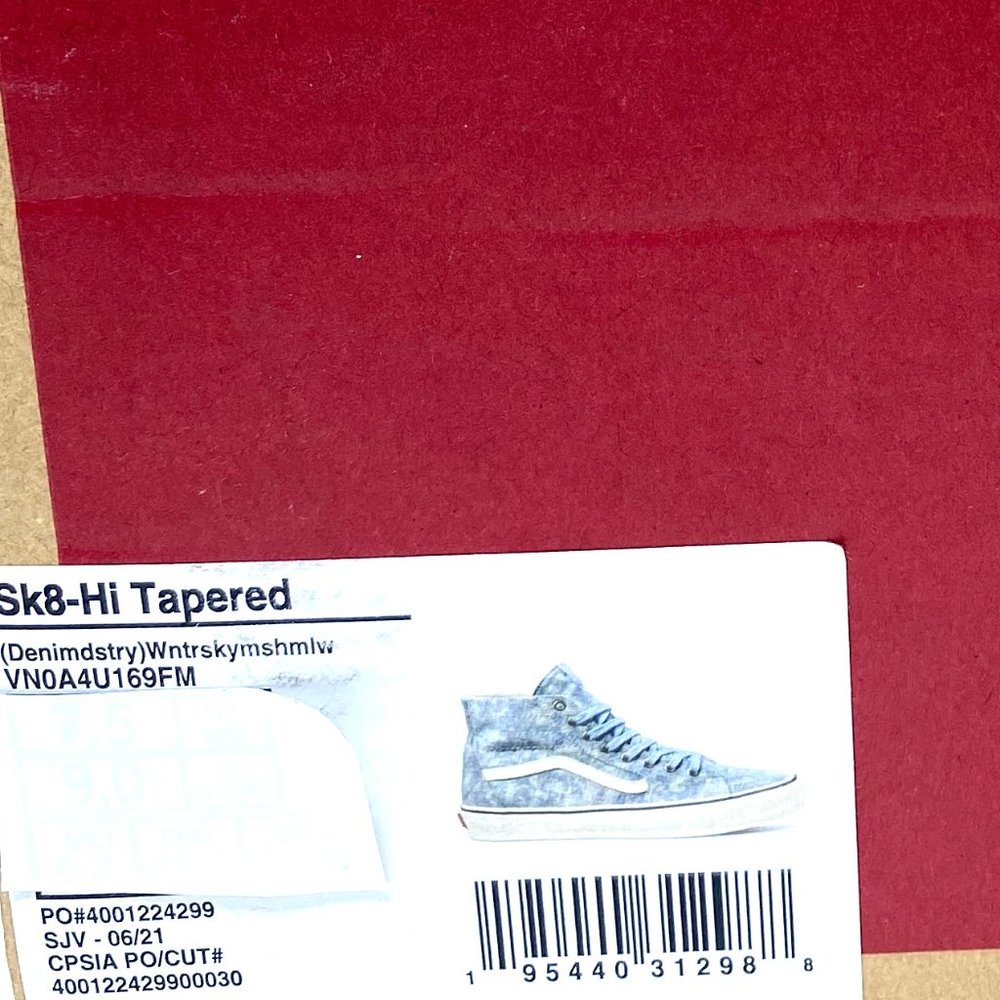 VANS Men's Size VN0A4U169FM SK8-HI TAPERED Blue Denim Destroy Canvas Sneakers - Picture 8 of 8